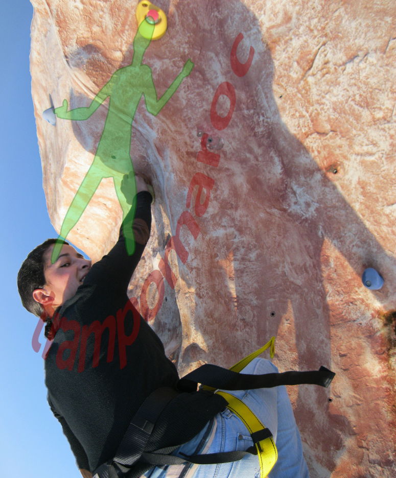 Jeune grimpeuse atteignant une prise sur le mur
